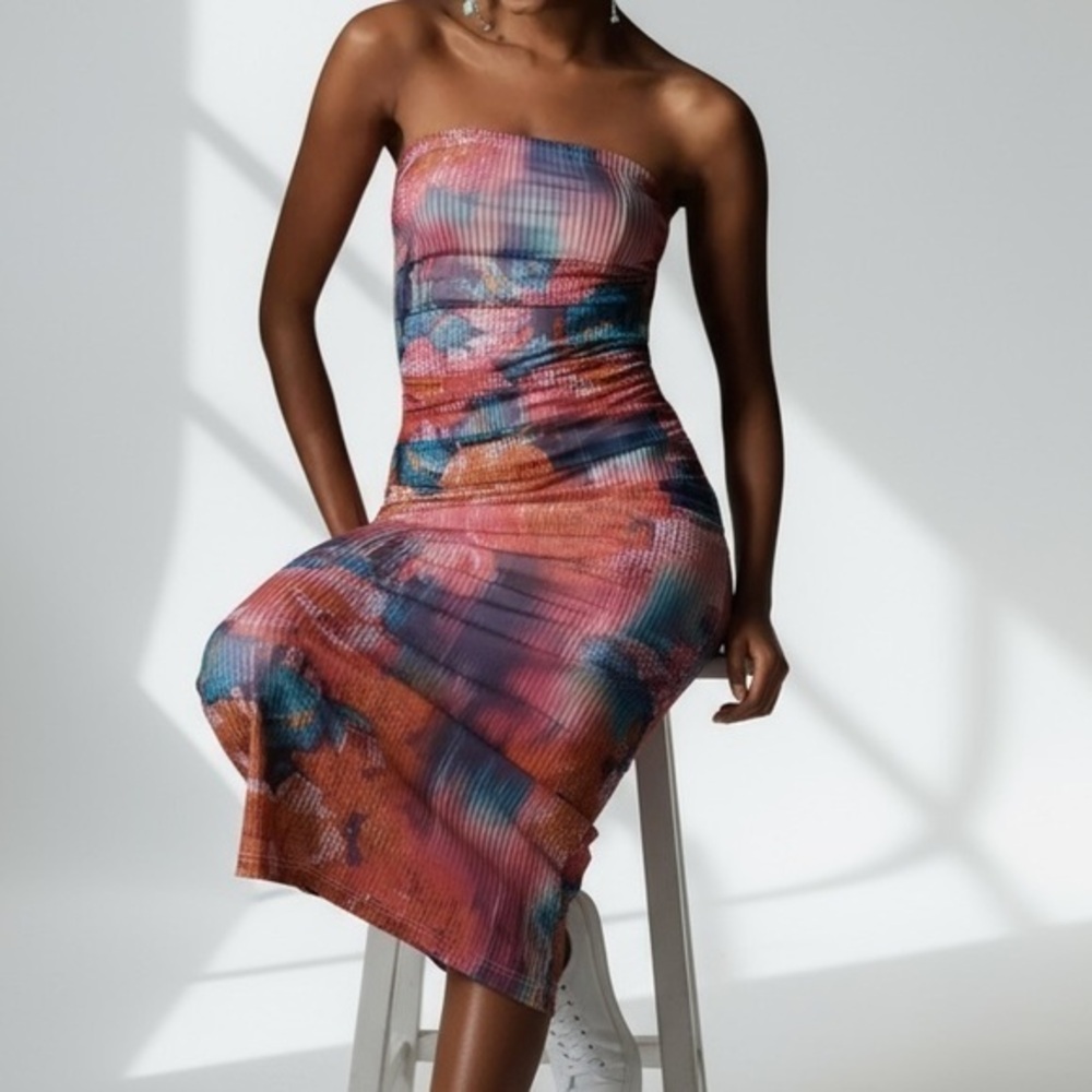 Anthropologie Multicolor Strapless Mesh Dress Size L